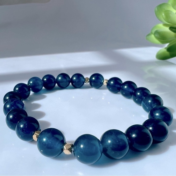 MALAYSIA Blue Jade Beaded Stretch Bracelet 6.25” - Picture 9 of 14